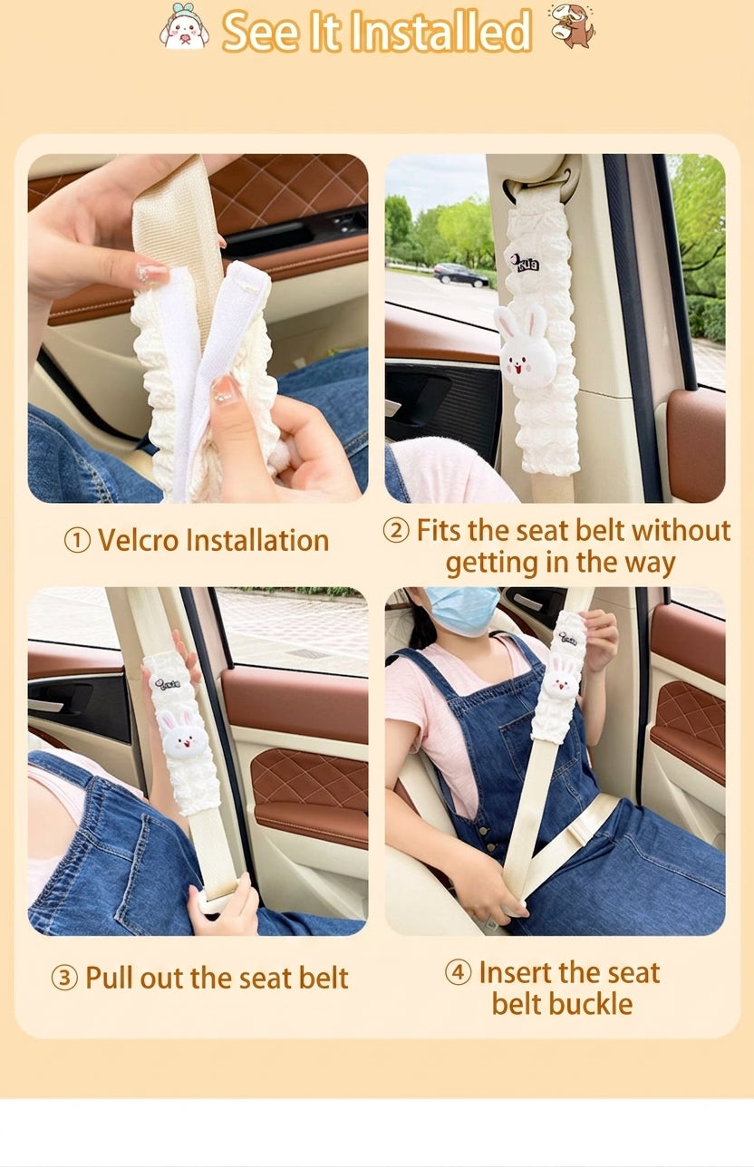 Car seat belt shoulder pads, creative cute children's anti-strain safety belt, and a pair of decorative protective covers
