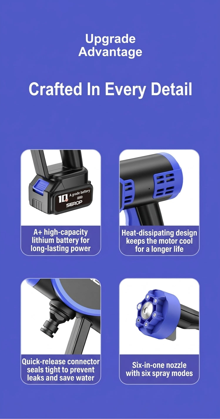 Brushless electric car wash high-pressure water gun, multifunctional handheld portable car wash washer, water nozzle for household plant watering