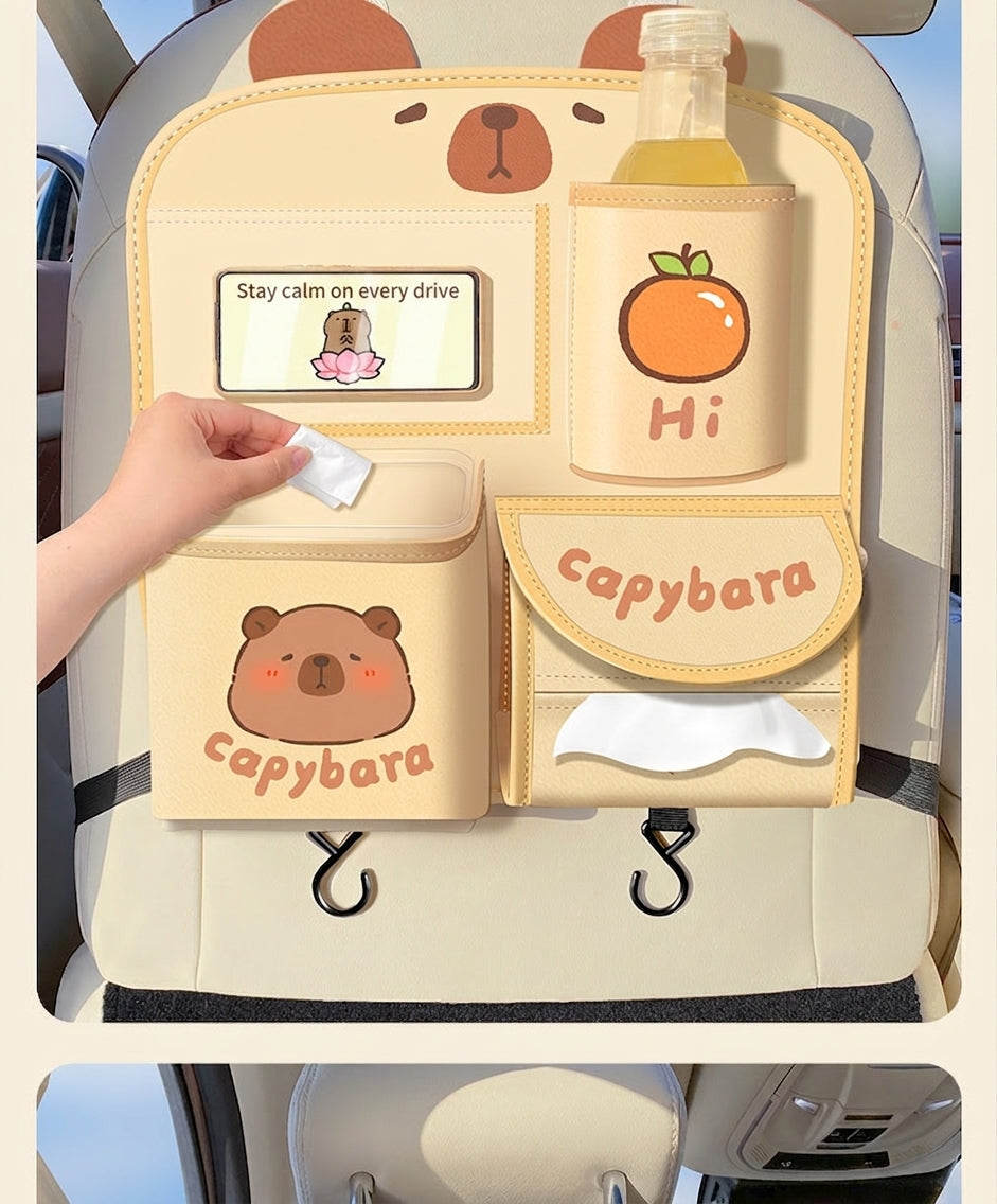 Car storage hanging bag, multifunctional creative cute car seat rear storage rack, tissue box inside car, trash bin