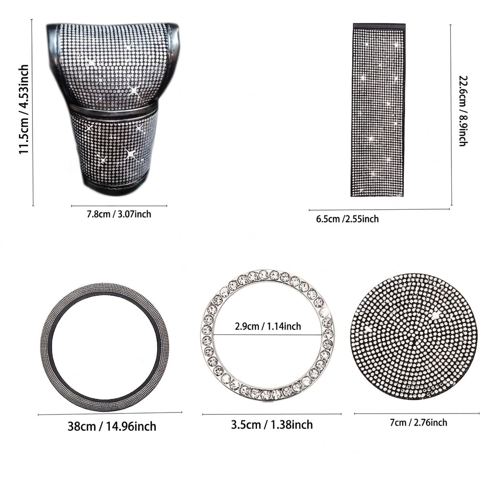 Car steering wheel cover, universal rhinestone-inlaid seatbelt cover, shoulder pad, seven-piece cross-border bestseller set