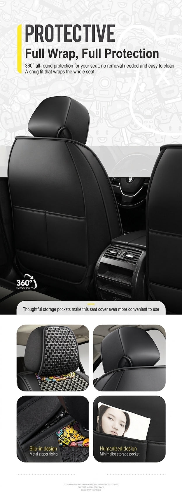 New Ice Silk Breathable Car Seat Covers, Cartoon Cute Seat Covers, Fully Inclusive Seat Cushion Covers All Seasons