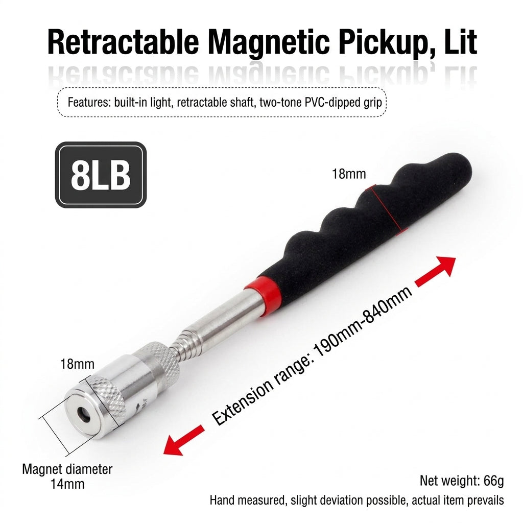 8LB Pickup Retractable Magnetic Suction Rod with Light Magnetic Rod Auto Repair Tool Metal Picker Suction Rod