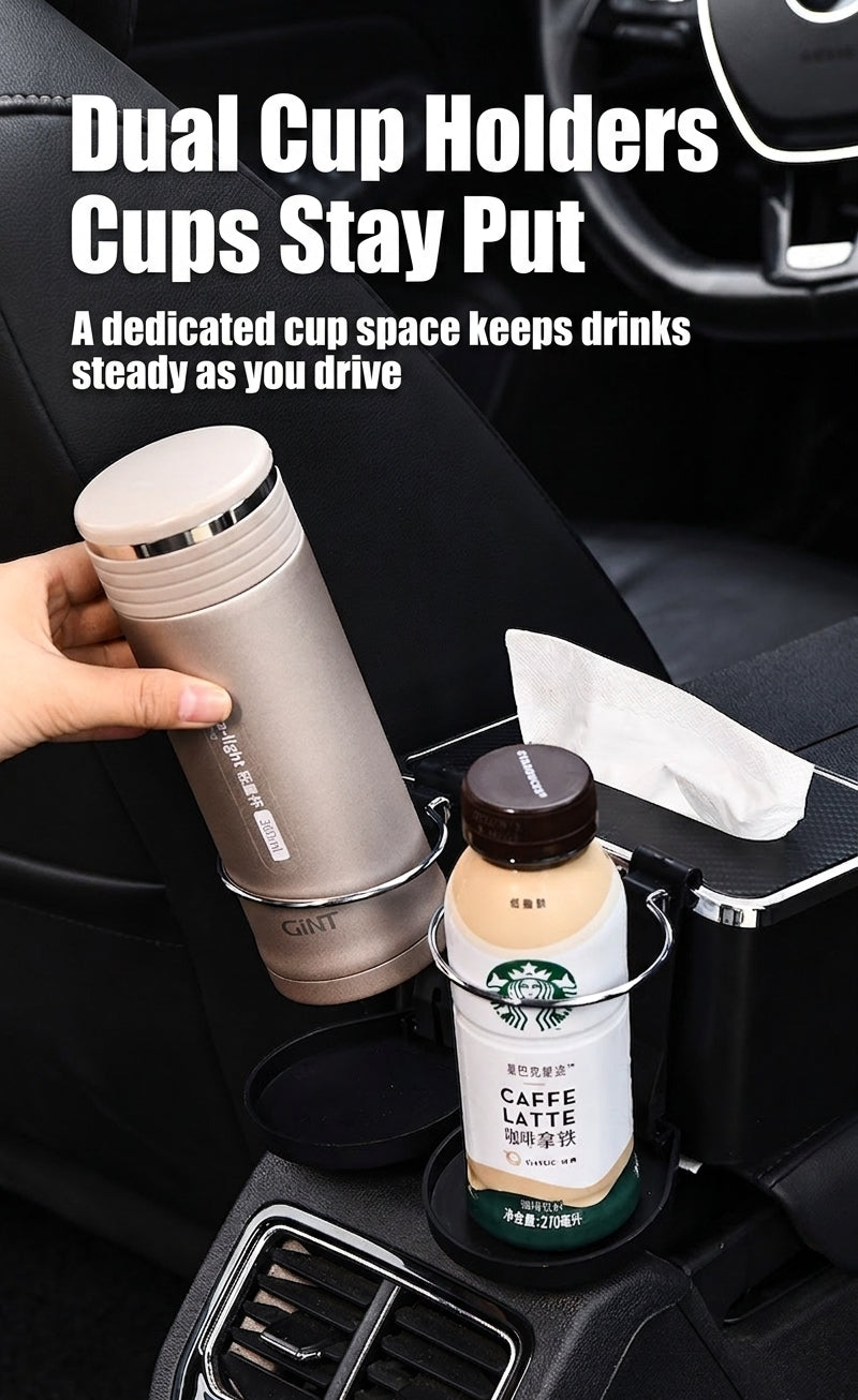Car tissue box, armrest box, multifunctional water cup holder, storage box, creative and simple car interior sundries storage box