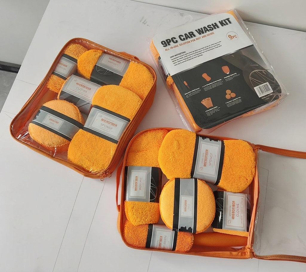 Car Wash 9 Piece Set Car Towel Home Car Beauty Cleaning Gloves Towel Wipes Waxing Sponge Wheel Brush