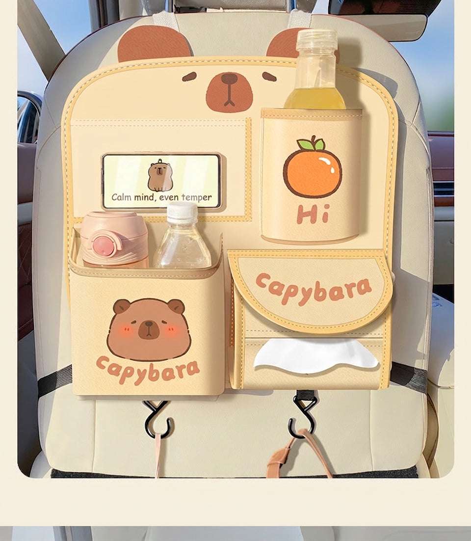 Car storage hanging bag, multifunctional creative cute car seat rear storage rack, tissue box inside car, trash bin