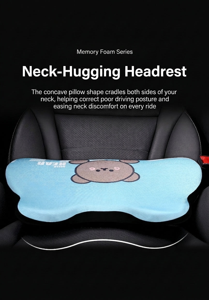 Yiju car cartoon headrest, neck pillow, memory foam, car cushion, car seat, neck and neck pillow, bear headrest