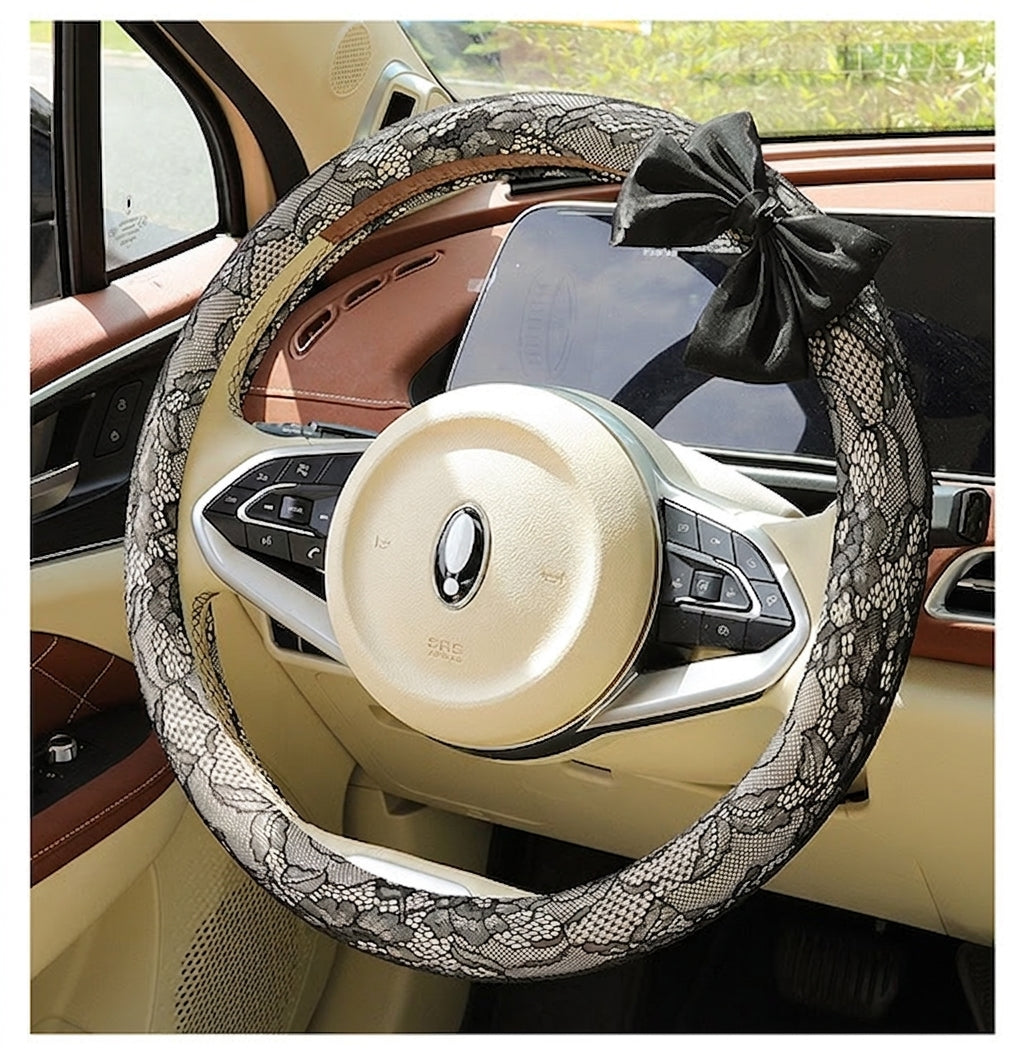 Lace car steering wheel cover, anti-slip decoration, all-season universal one-piece dropshipping, cross-border e-commerce trending sporty style