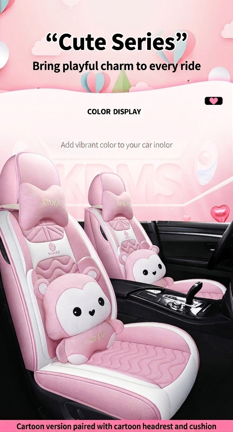 Cartoon car seat cushion, all-season universal all-round car seat cover, linen fabric art seat cushion, winter goddess seat cover