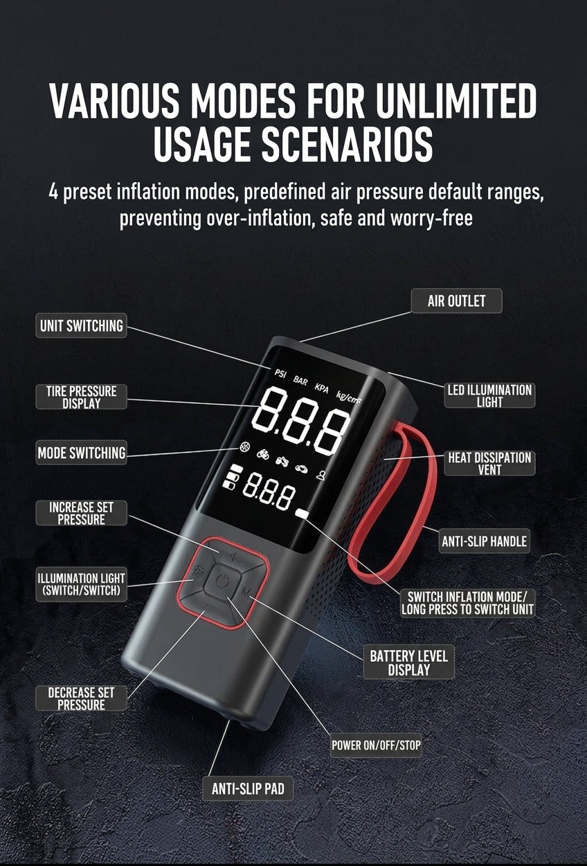 Car Inflator Pump Outdoor Convenient Car Wireless Inflator Pump Digital Tire Pressure Car Tire Electric Pump