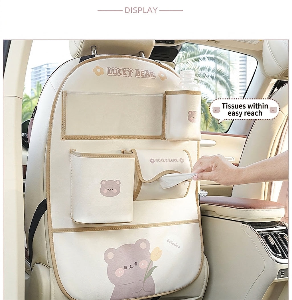 Car seat back storage bag cute cartoon car trash can creative multifunctional car interior anti-kick mat