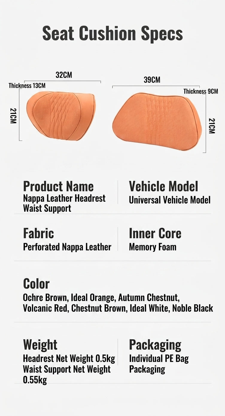 Summer breathable memory foam car headrest lumbar support premium car seat pillow car leather neck support pillow