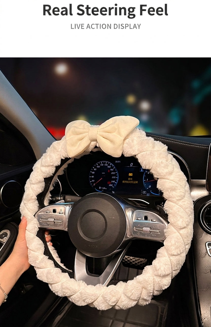2025 New Car Steering Wheel Cover for Winter, Women's Non-slip Warm, All-Season Universal Winter Plush Handlebar Cover, Winter