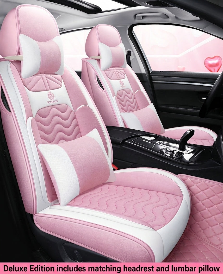 Cartoon car seat cushion, all-season universal all-round car seat cover, linen fabric art seat cushion, winter goddess seat cover