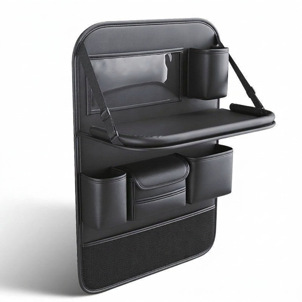 Car seat back storage bag, leather rear storage box, dining table model car seat back hanging bag, anti-kick mat