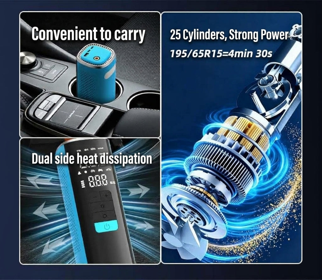 Cross-border vehicle-mounted electric air pump for air and power transfer, integrated car and motorcycle emergency start power supply, 12V 25-cylinder