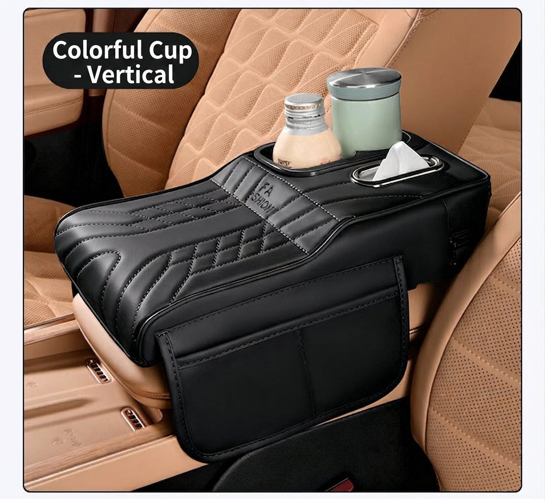 Multi-functional car armrest box water cup holder heightened central protective cover car tissue box supplies storage mat