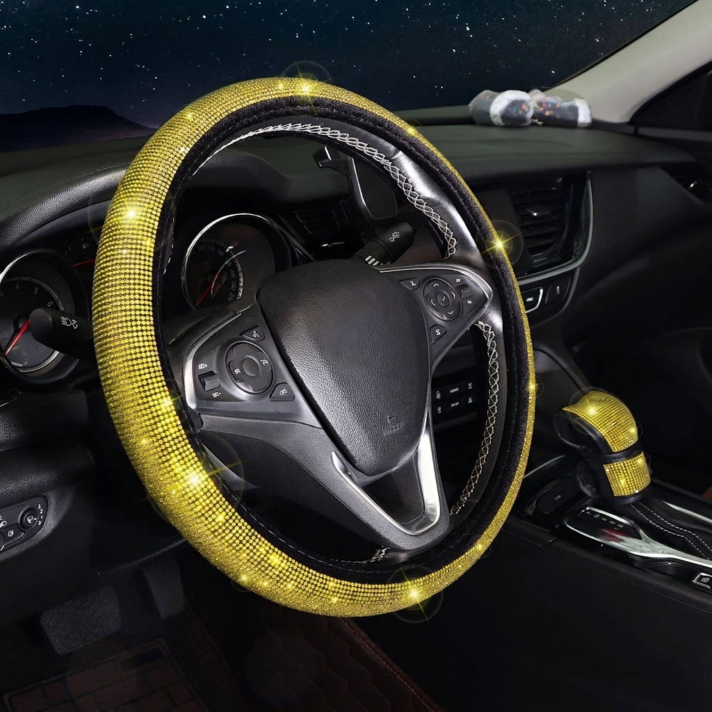 Car steering wheel cover, diamond-shaped new all-season universal seatbelt cover, multi-piece coaster steering wheel protective cover