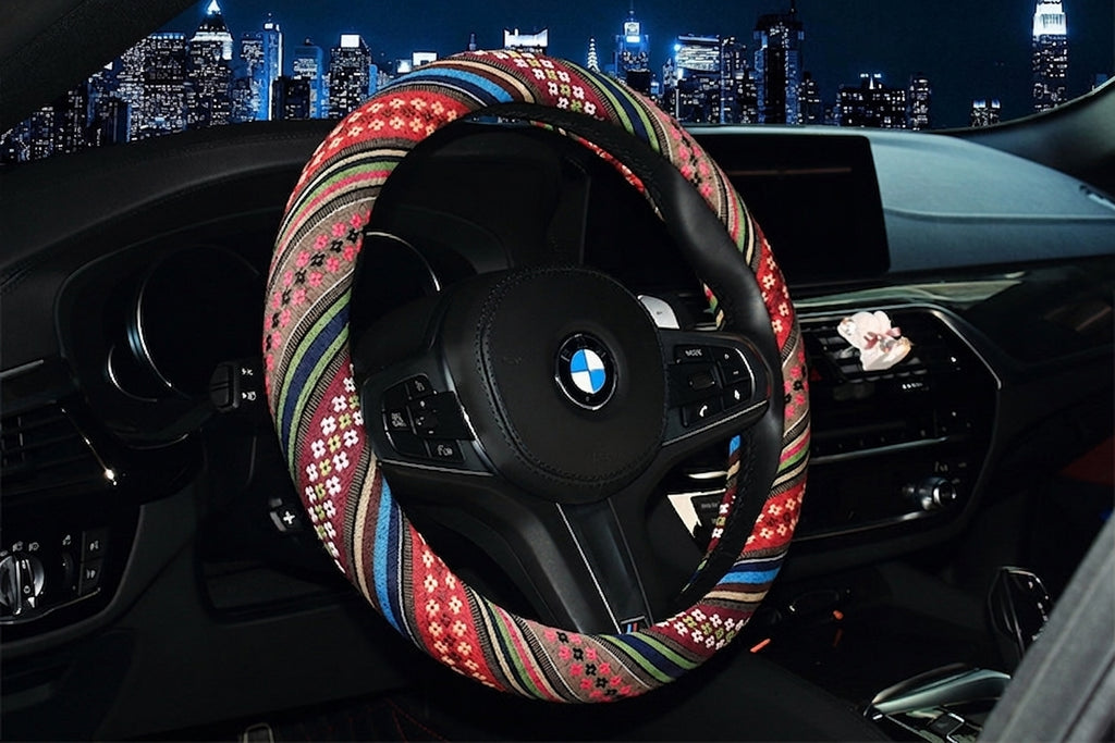 Steering wheel cover New national style old coarse cloth linen car steering wheel cover Personality trend car handle cover