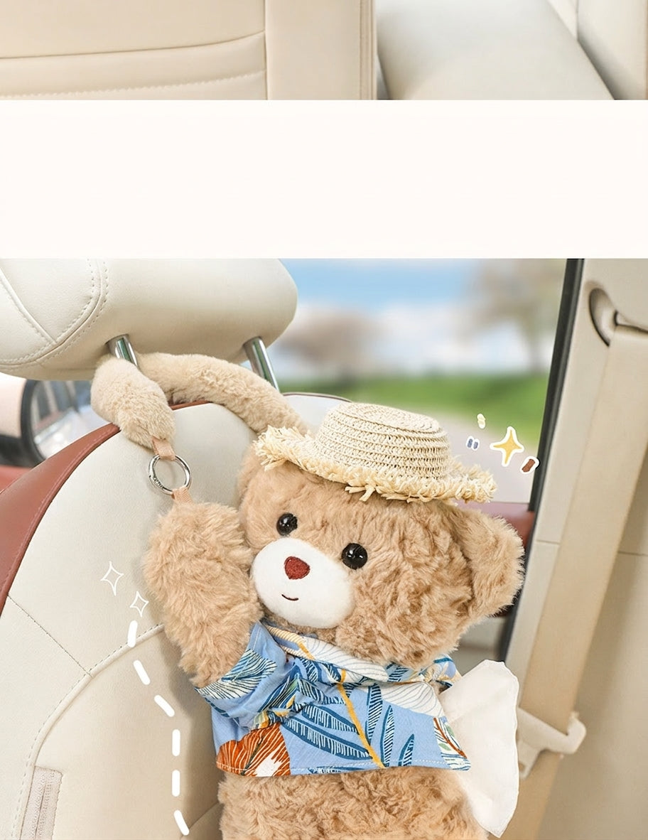 Car tissue box hanging car drawer box bear creative cute practical doll in the car tissue bag hanging bag