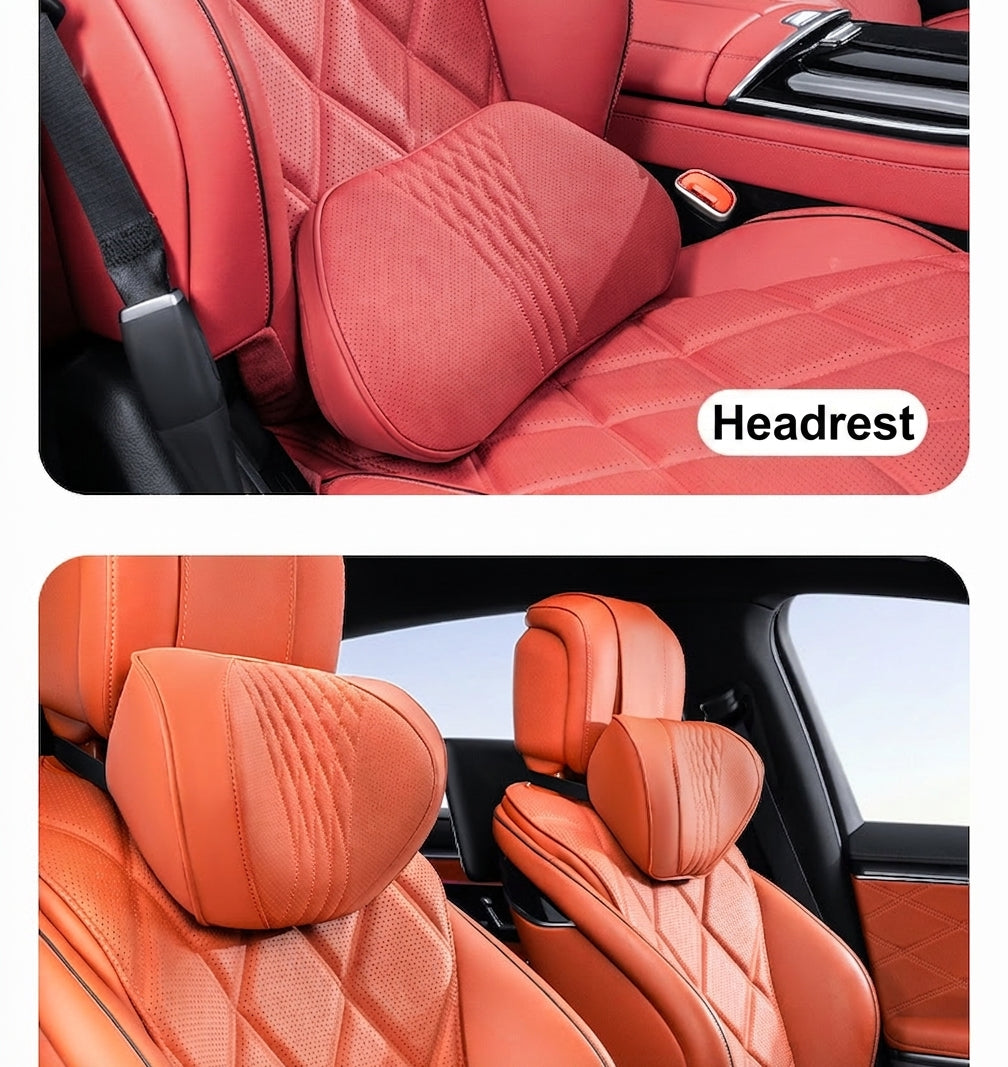 Summer breathable memory foam car headrest lumbar support premium car seat pillow car leather neck support pillow