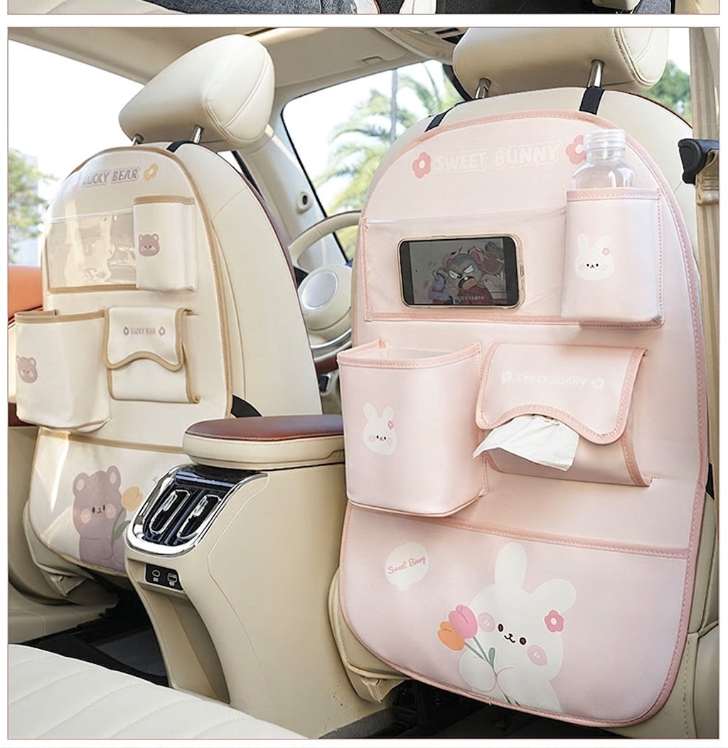Car seat back storage bag cute cartoon car trash can creative multifunctional car interior anti-kick mat