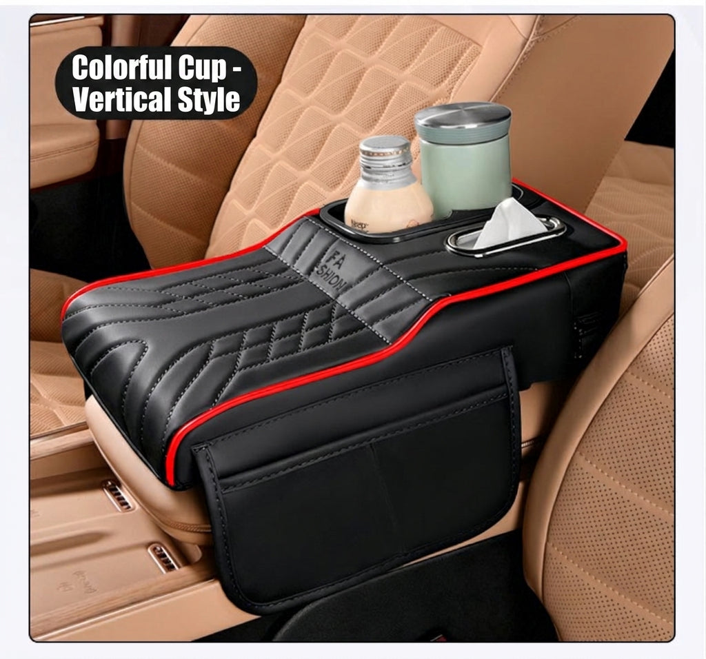 Multi-functional car armrest box water cup holder heightened central protective cover car tissue box supplies storage mat
