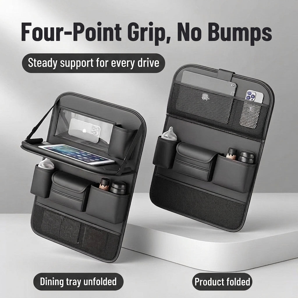 Car seat back storage bag, leather rear storage box, dining table model car seat back hanging bag, anti-kick mat