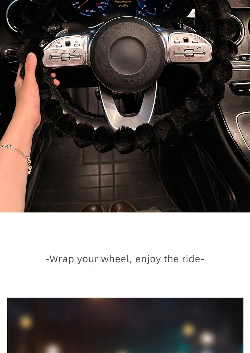 2025 New Car Steering Wheel Cover for Winter, Women's Non-slip Warm, All-Season Universal Winter Plush Handlebar Cover, Winter