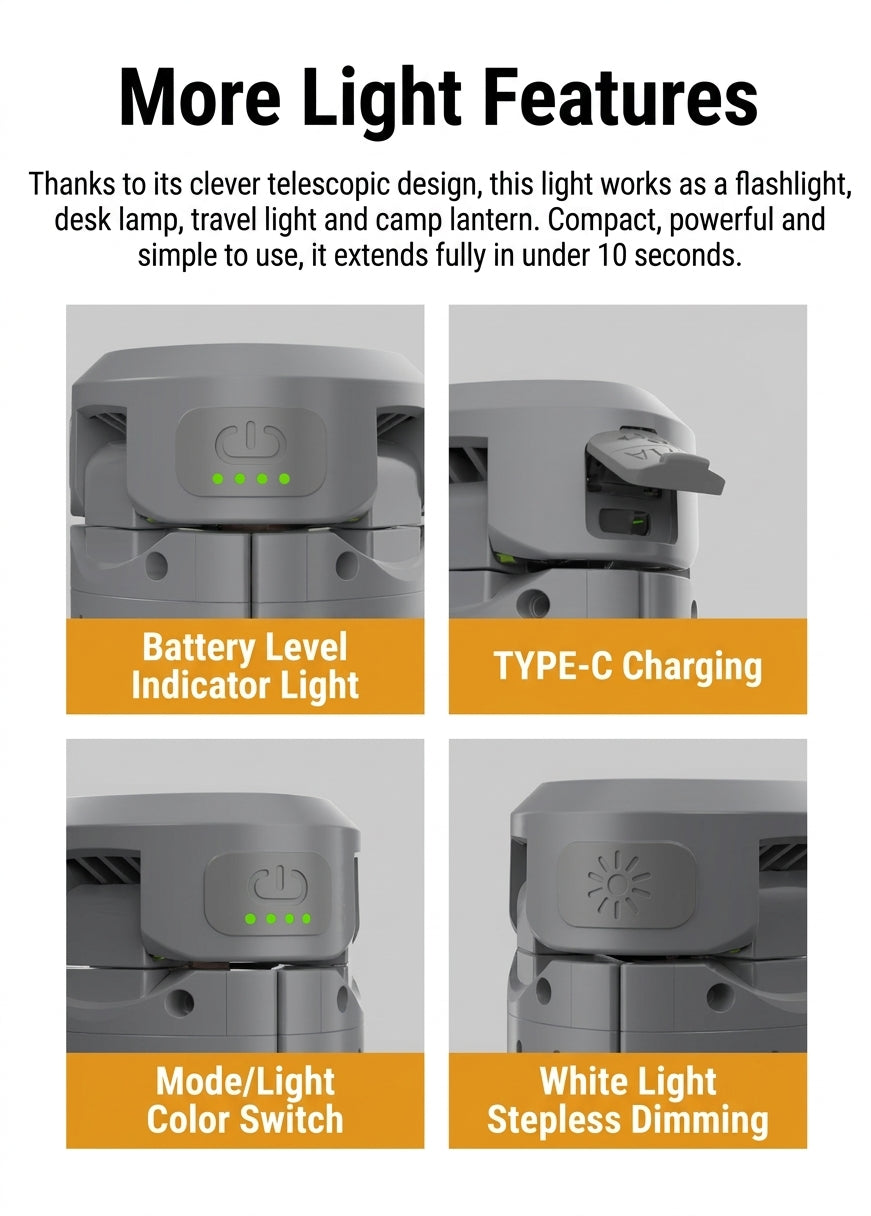 Camping Light with Telescopic Stand - Retractable