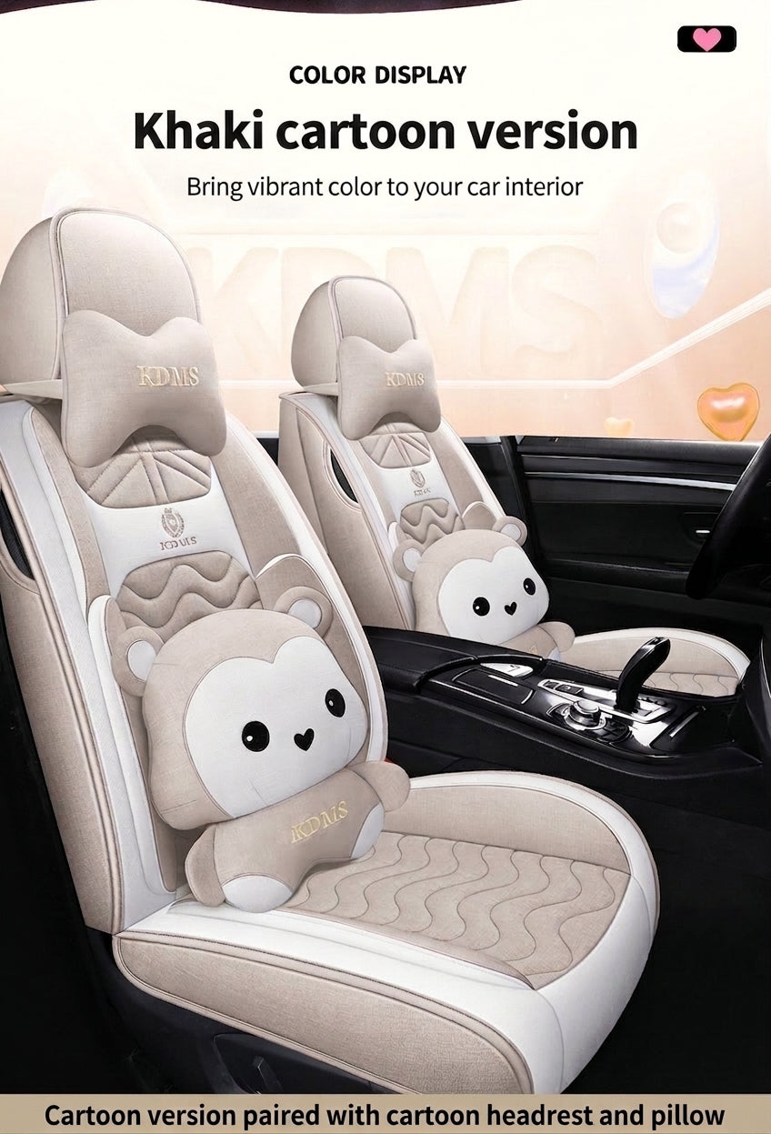 Cartoon car seat cushion, all-season universal all-round car seat cover, linen fabric art seat cushion, winter goddess seat cover