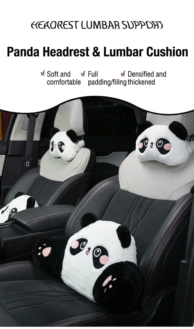 Car headrest lumbar support, cartoon cute panda, comfortable soft car cushion, all-season universal neck pillow