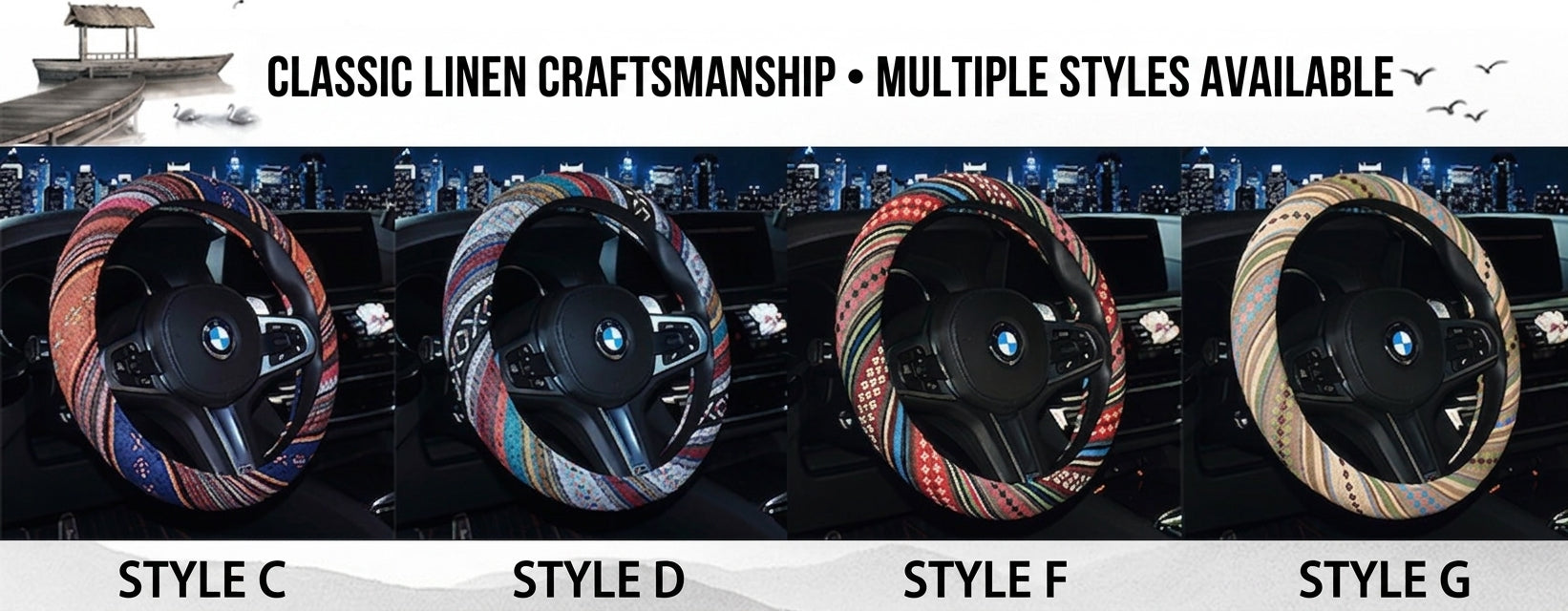 Steering wheel cover New national style old coarse cloth linen car steering wheel cover Personality trend car handle cover