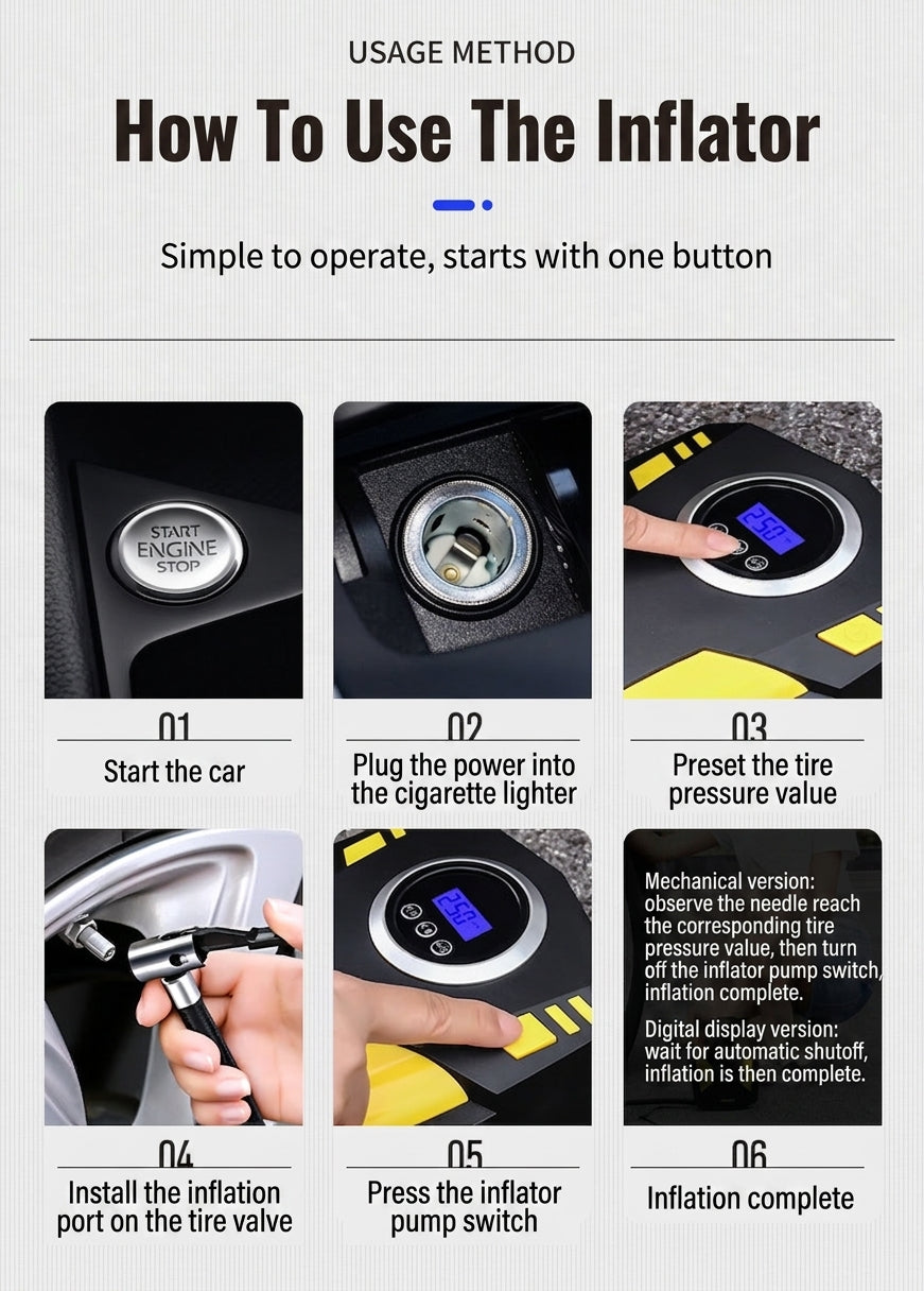 Car air pump digital display portable electric 12v tire inflator multi-function vehicle car air pump