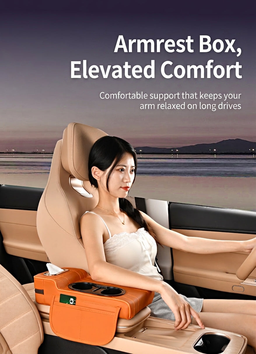2025 New Central Car Armrest Box Height Pad Cover Protective Cover Double Cup Holder Premium Leather Car Accessories