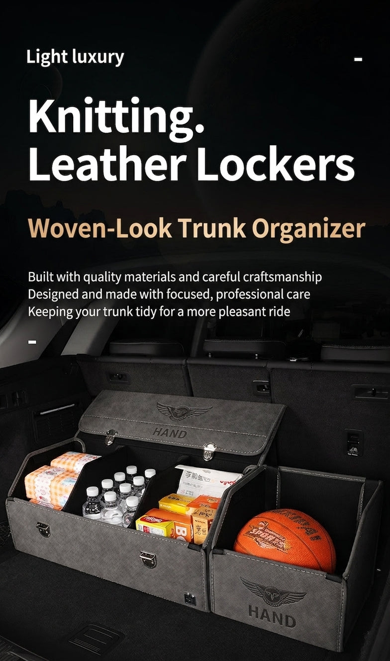 New woven pattern car trunk storage box, foldable car storage box, leather organizer box, factory wholesale