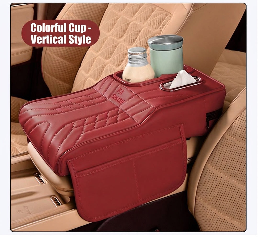 Multi-functional car armrest box water cup holder heightened central protective cover car tissue box supplies storage mat