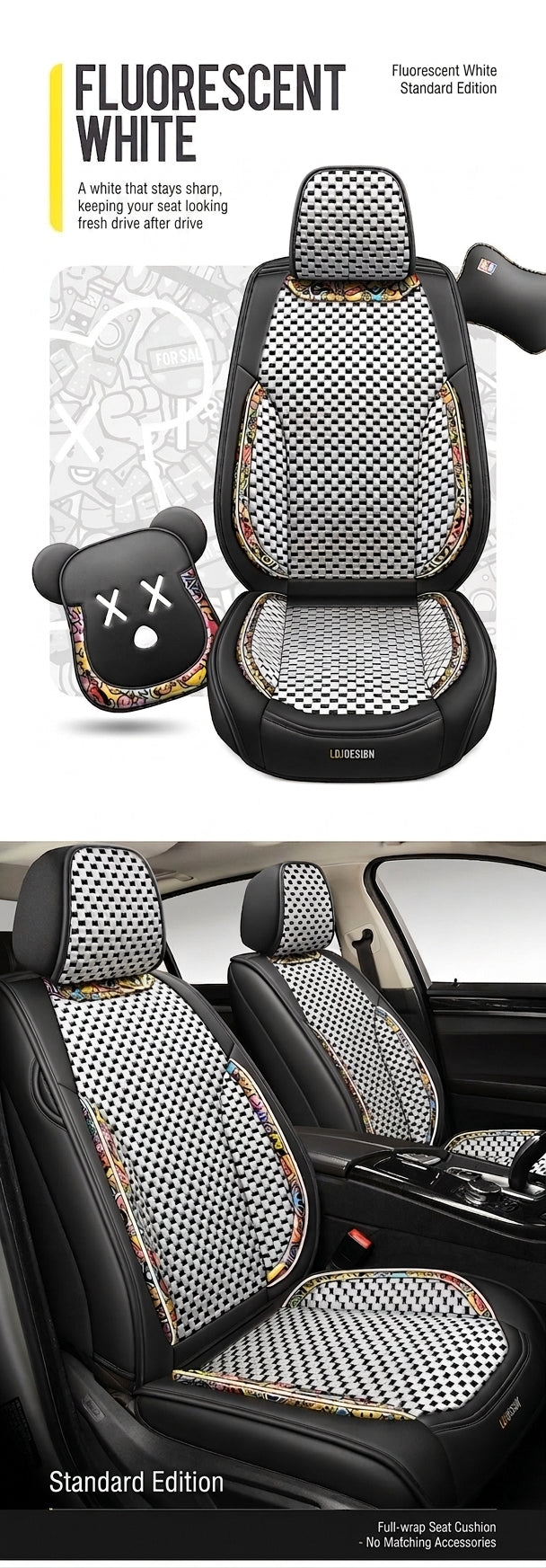 New Ice Silk Breathable Car Seat Covers, Cartoon Cute Seat Covers, Fully Inclusive Seat Cushion Covers All Seasons