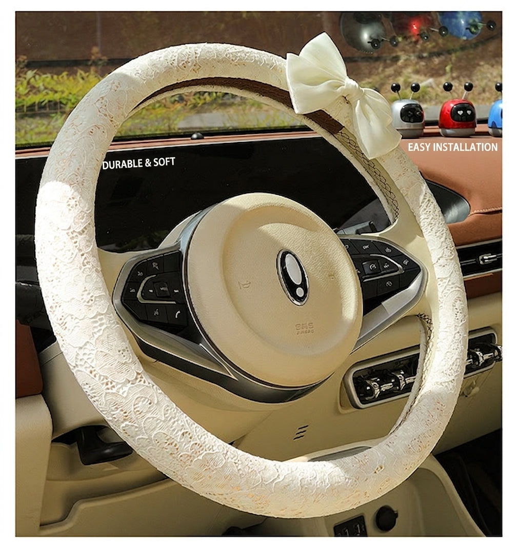 Lace car steering wheel cover, anti-slip decoration, all-season universal one-piece dropshipping, cross-border e-commerce trending sporty style