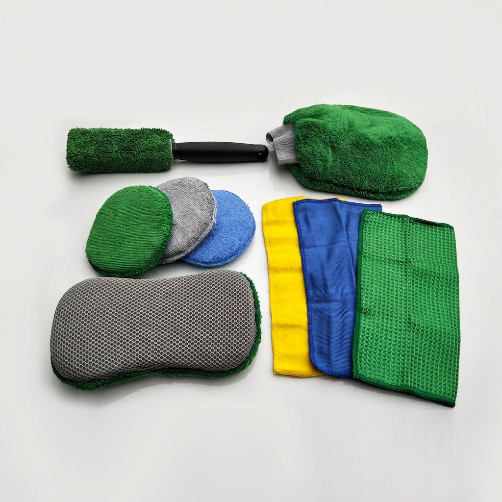 Car Wash 9 Piece Set Car Towel Home Car Beauty Cleaning Gloves Towel Wipes Waxing Sponge Wheel Brush
