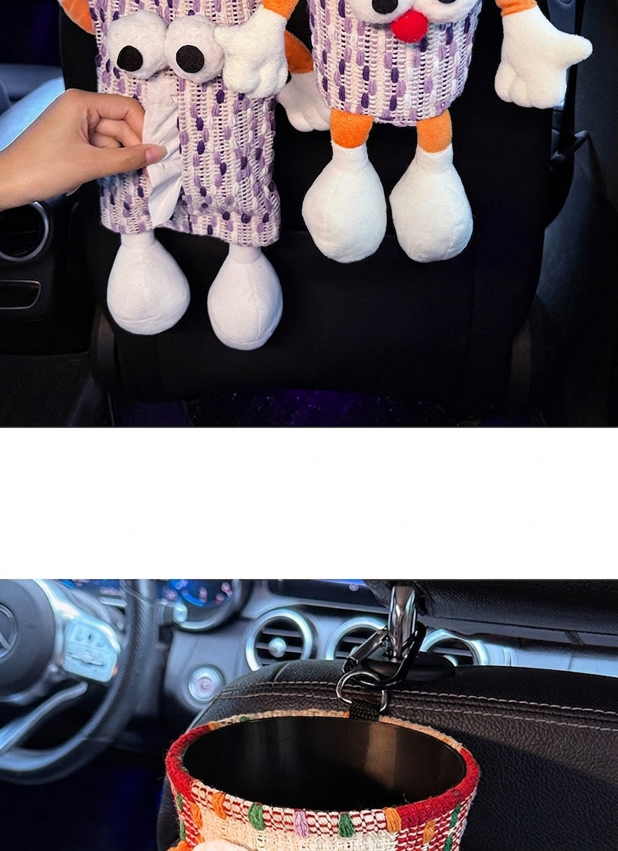 Car tissue box, cute plush toy hand, foot car, in-car tissue hanging bag, high-end practical car armrest box tissue box