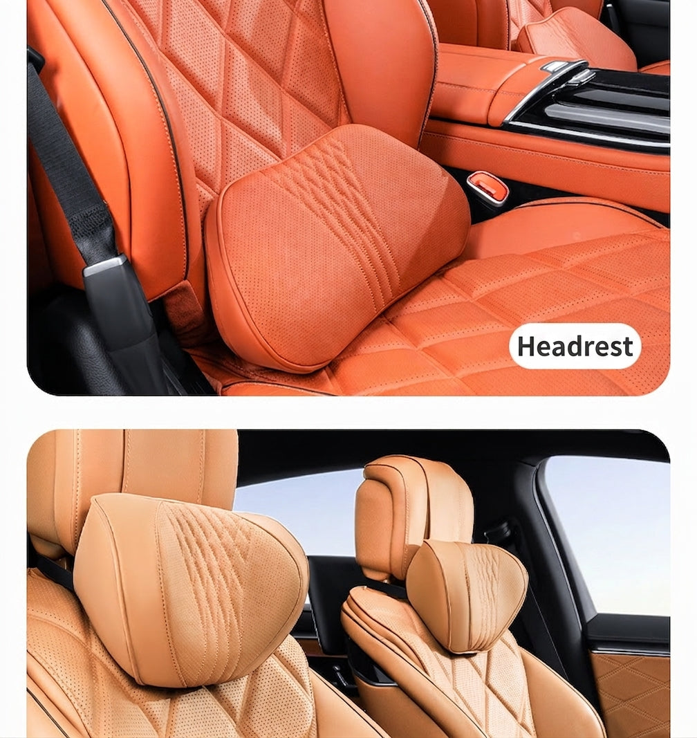 Summer breathable memory foam car headrest lumbar support premium car seat pillow car leather neck support pillow