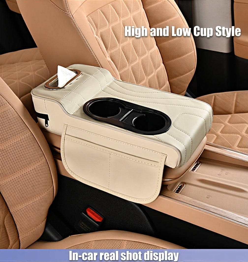2025 New Central Car Armrest Box Height Pad Cover Protective Cover Double Cup Holder Premium Leather Car Accessories