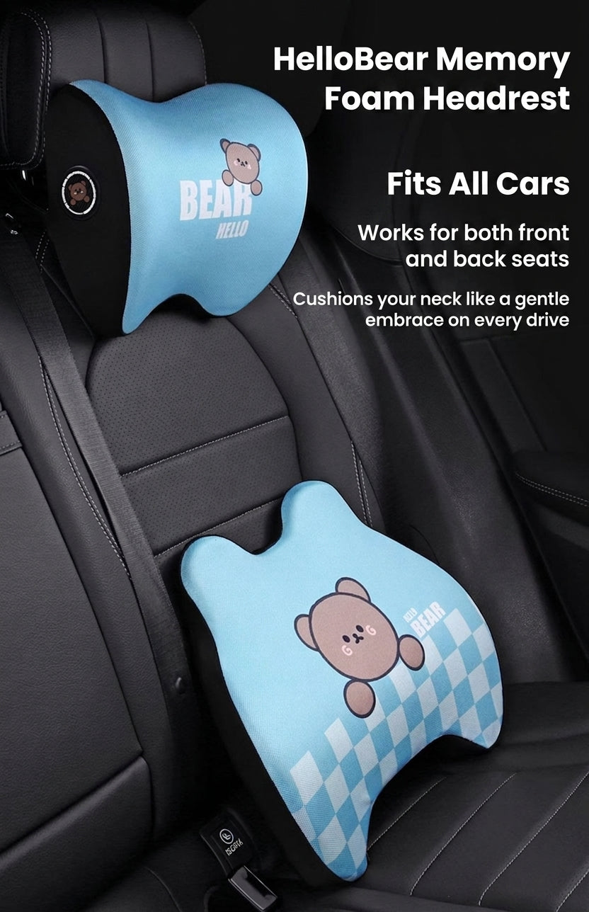 Yiju car cartoon headrest, neck pillow, memory foam, car cushion, car seat, neck and neck pillow, bear headrest