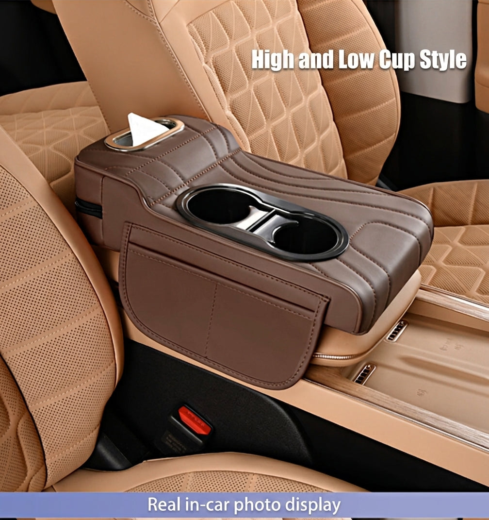 2025 New Central Car Armrest Box Height Pad Cover Protective Cover Double Cup Holder Premium Leather Car Accessories