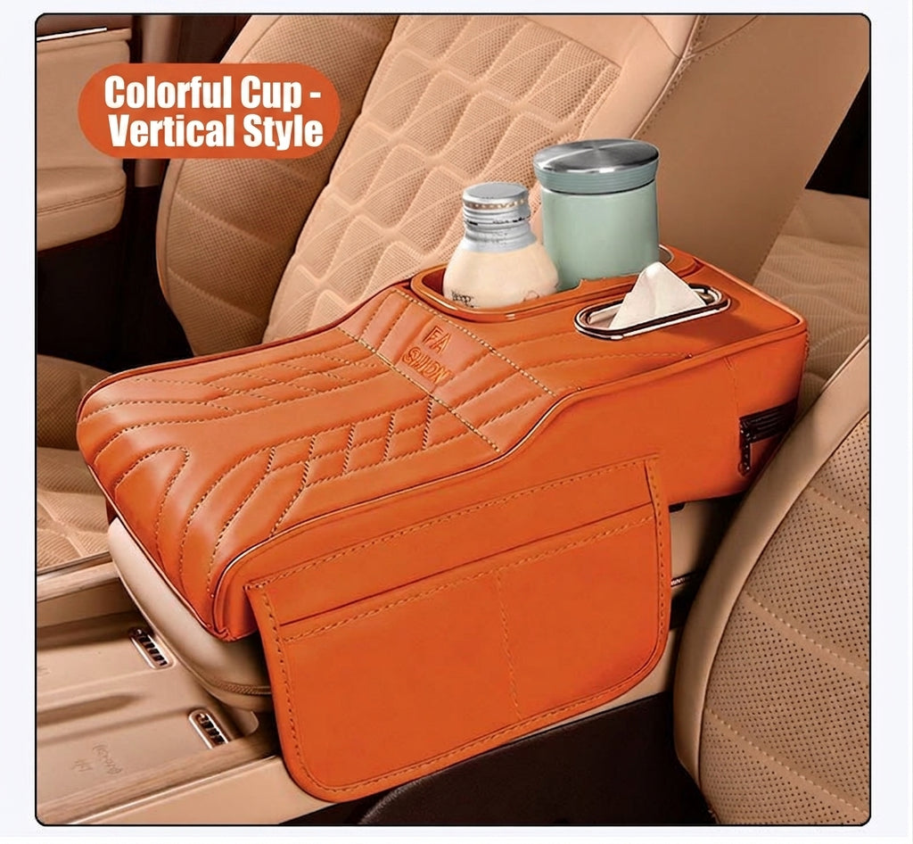 Multi-functional car armrest box water cup holder heightened central protective cover car tissue box supplies storage mat