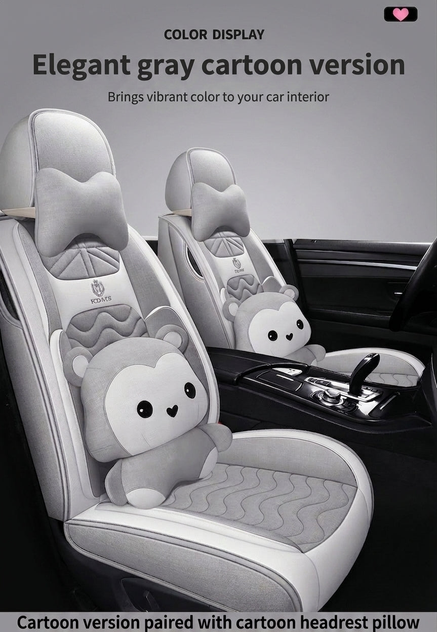 Cartoon car seat cushion, all-season universal all-round car seat cover, linen fabric art seat cushion, winter goddess seat cover
