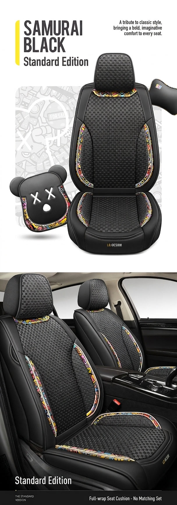 New Ice Silk Breathable Car Seat Covers, Cartoon Cute Seat Covers, Fully Inclusive Seat Cushion Covers All Seasons
