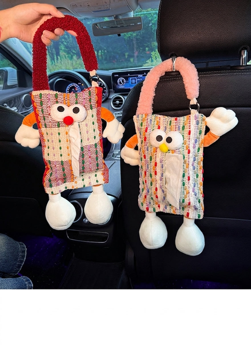 Car tissue box, cute plush toy hand, foot car, in-car tissue hanging bag, high-end practical car armrest box tissue box