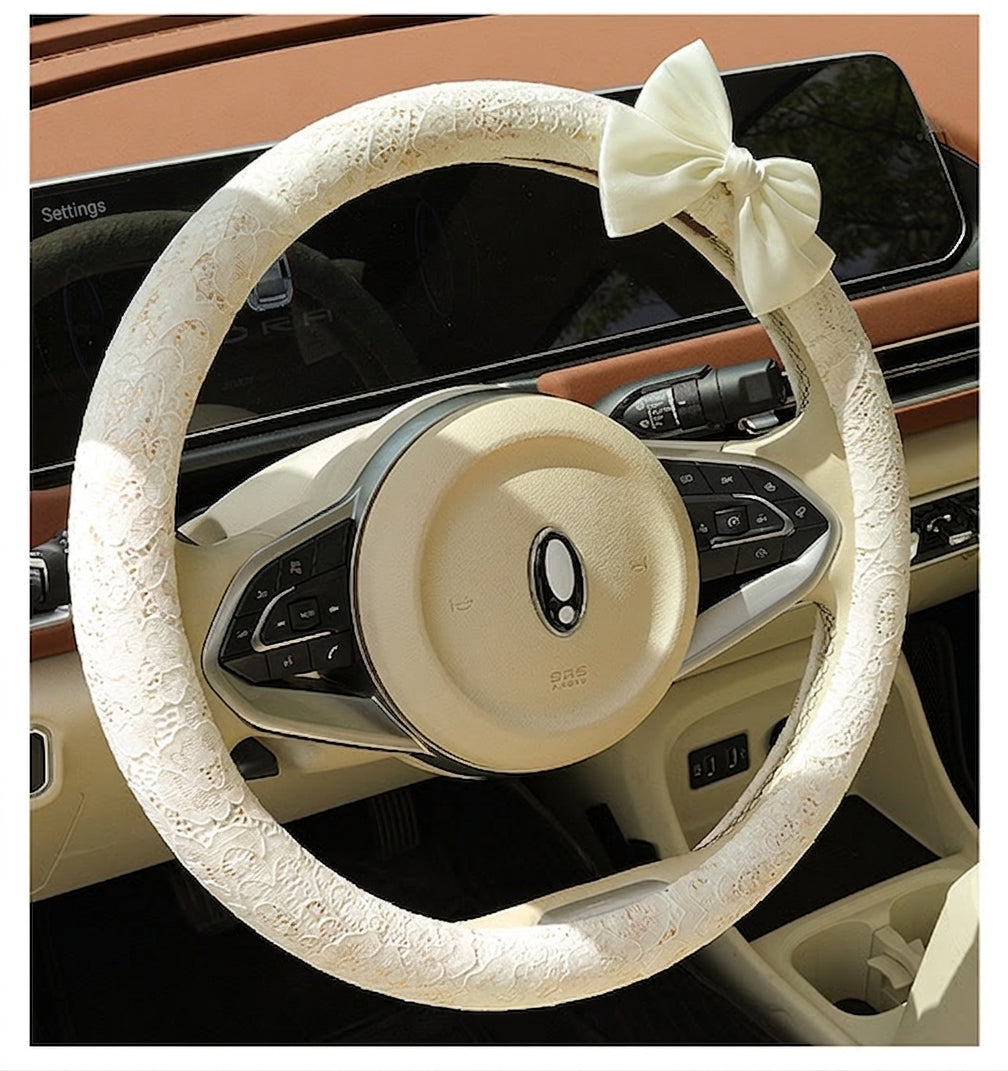 Lace car steering wheel cover, anti-slip decoration, all-season universal one-piece dropshipping, cross-border e-commerce trending sporty style