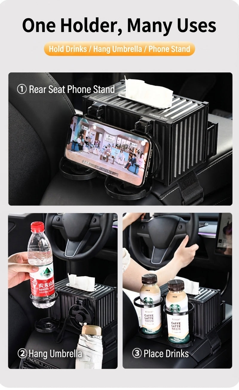 Car tissue box, armrest box, multifunctional water cup holder, storage box, creative and simple car interior sundries storage box